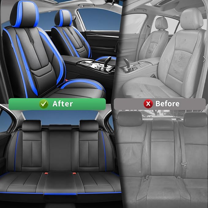 Fit Elantra Car Seat Covers for Hyundai Elantra 2017-2024 2025 2026 -Upgraded Premium Waterproof & Breathable Leather,Airbag Compatible,All-Weather Seat Cushion Protector,2 Front/Black-Blue