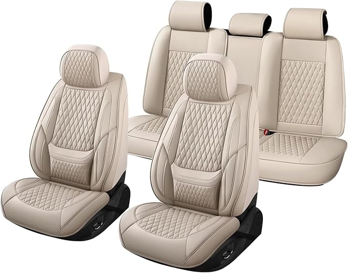 Car Seat Covers Full Set Custom Fit for Ford Ranger 2000-2026 - Premium Faux Leather with Lumbar Support | Breathable, Waterproof, Anti-Slip, Durable (Beige,Full Set)