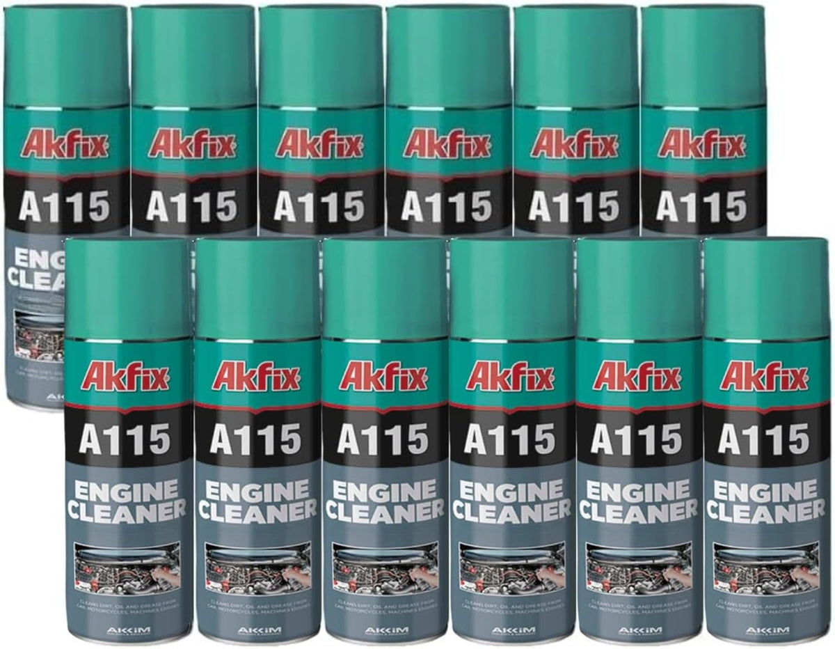 Akfix A115 Engine Cleaner and Degreaser - Quick and Bright Cleaner for Car, Motorcycle, Automotive and Machine Engine - Oil Grease Remover, Degreaser Cleaner Spray | 12 Pack, 16.9 Oz.