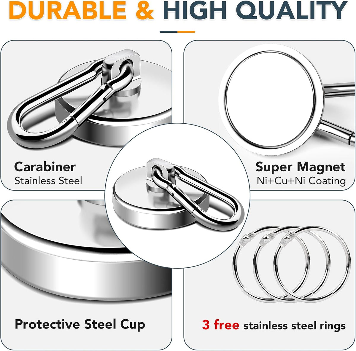 MIKEDE Strong Magnetic Hooks, Heavy Duty 110LBS+ Swivel Neodymium Magnets with Carabiner Hook, Hooks for Hanging, Curtain, Home, Workplace - 6 Pack