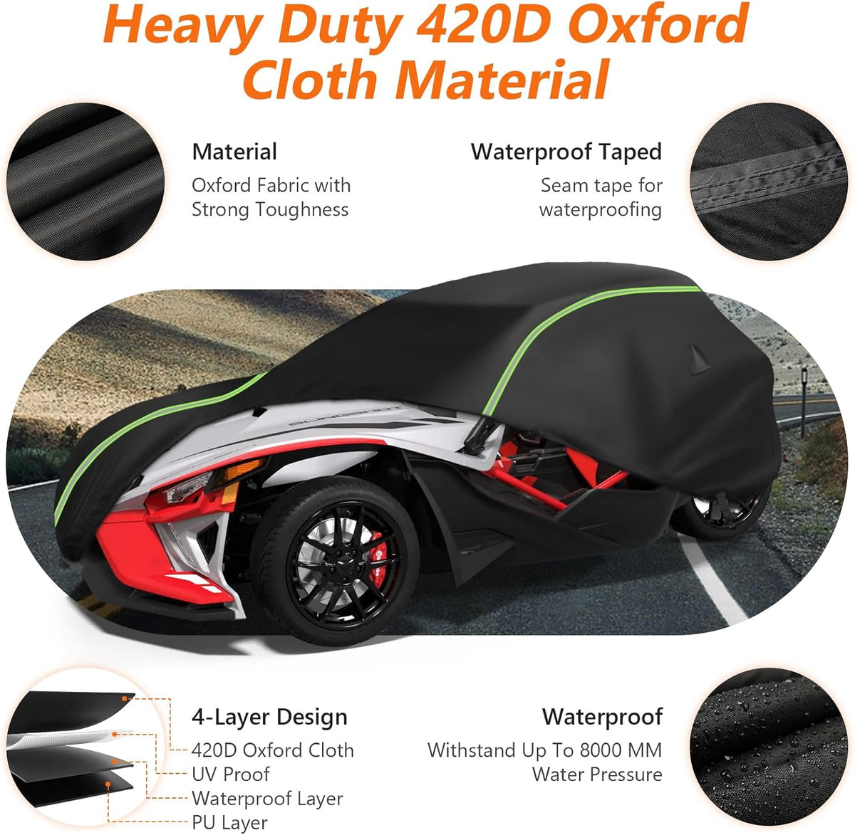 Full Cover Compatible with Polaris Slingshot with Roof, 420D Oxford Cloth Windshield Cover Waterproof Windproof All Weather Protection Covers for Slingshot S SL SLR R Signature LE Accessories