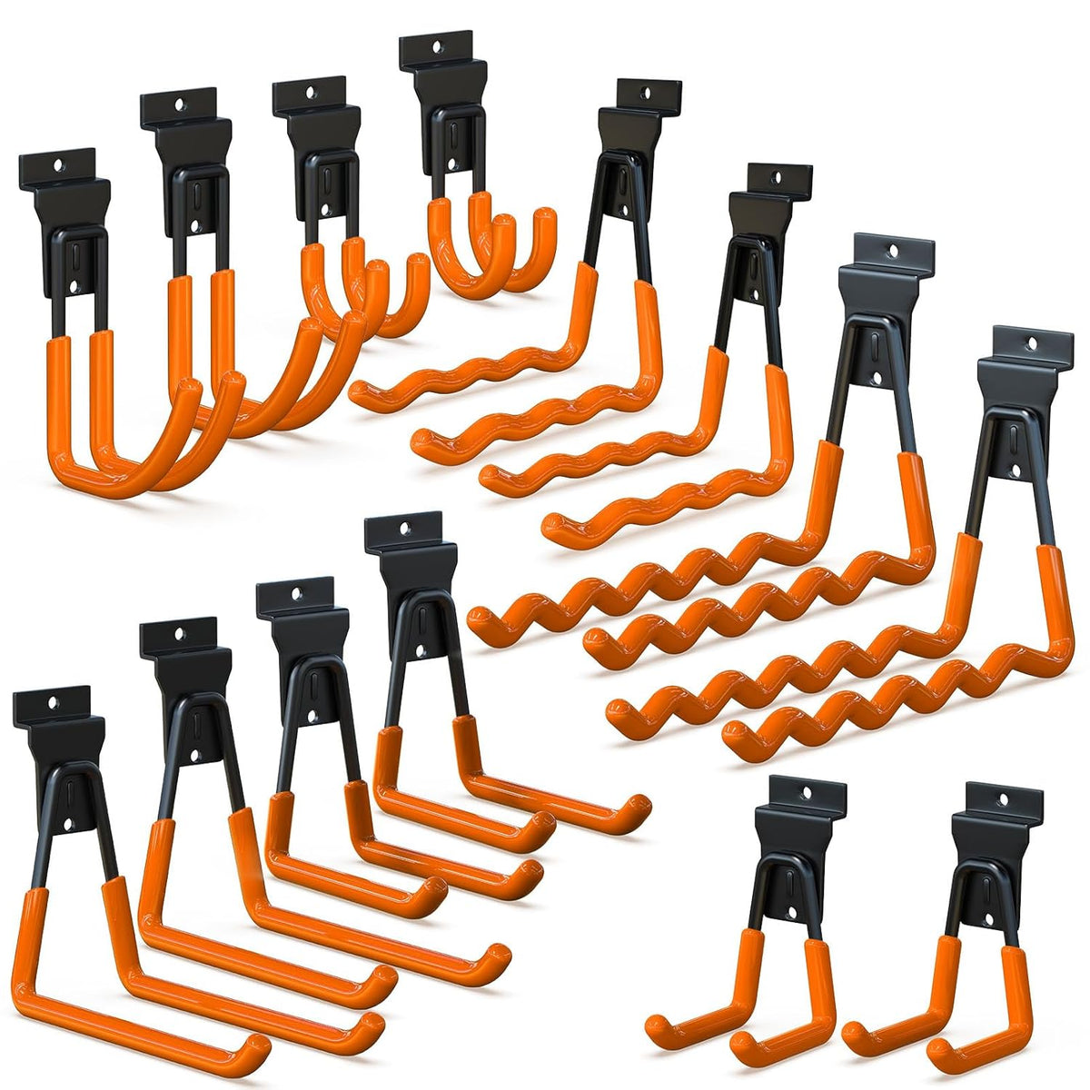 3-H Slatwall Accessories 14 Pack, Slatwall Hooks & Hangers 7 Sizes, Slat Wall Hanging Hooks, Proslat Accessories for Garage Wall Panels Organzing Garden Tools Chairs Ladder(Orange)