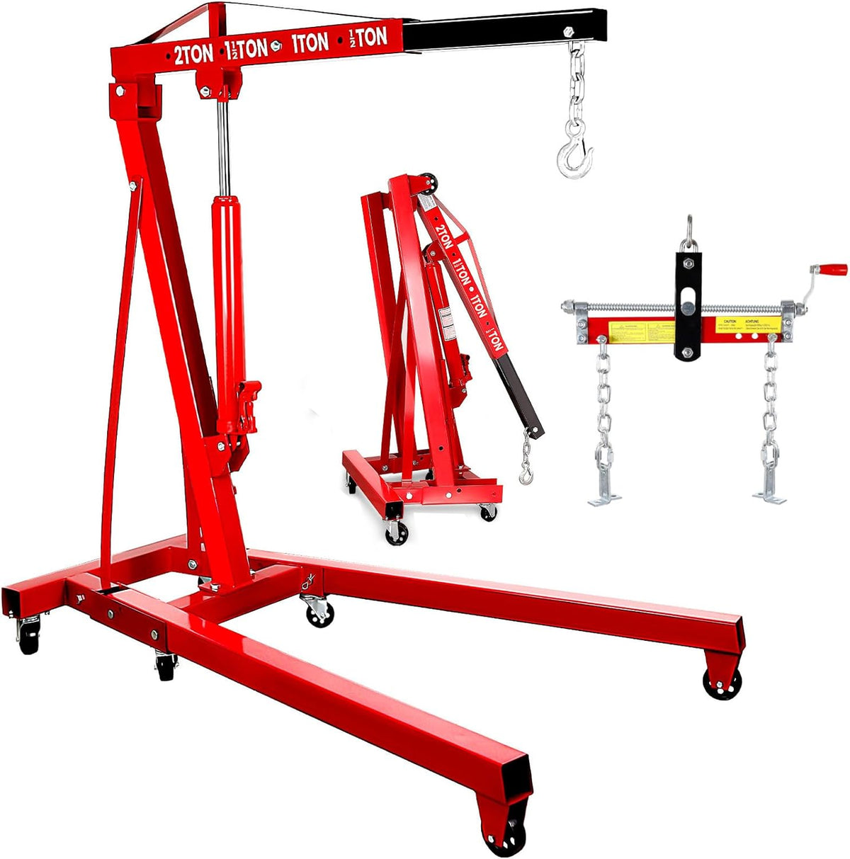 2 Ton Folding Engine Hoist, 4400lbs Hydraulic Cherry Picker Engine Hoist with 6 Casters, Heavy Duty Engine Lift for Garage, Workshop, Automotive Repair (Red)