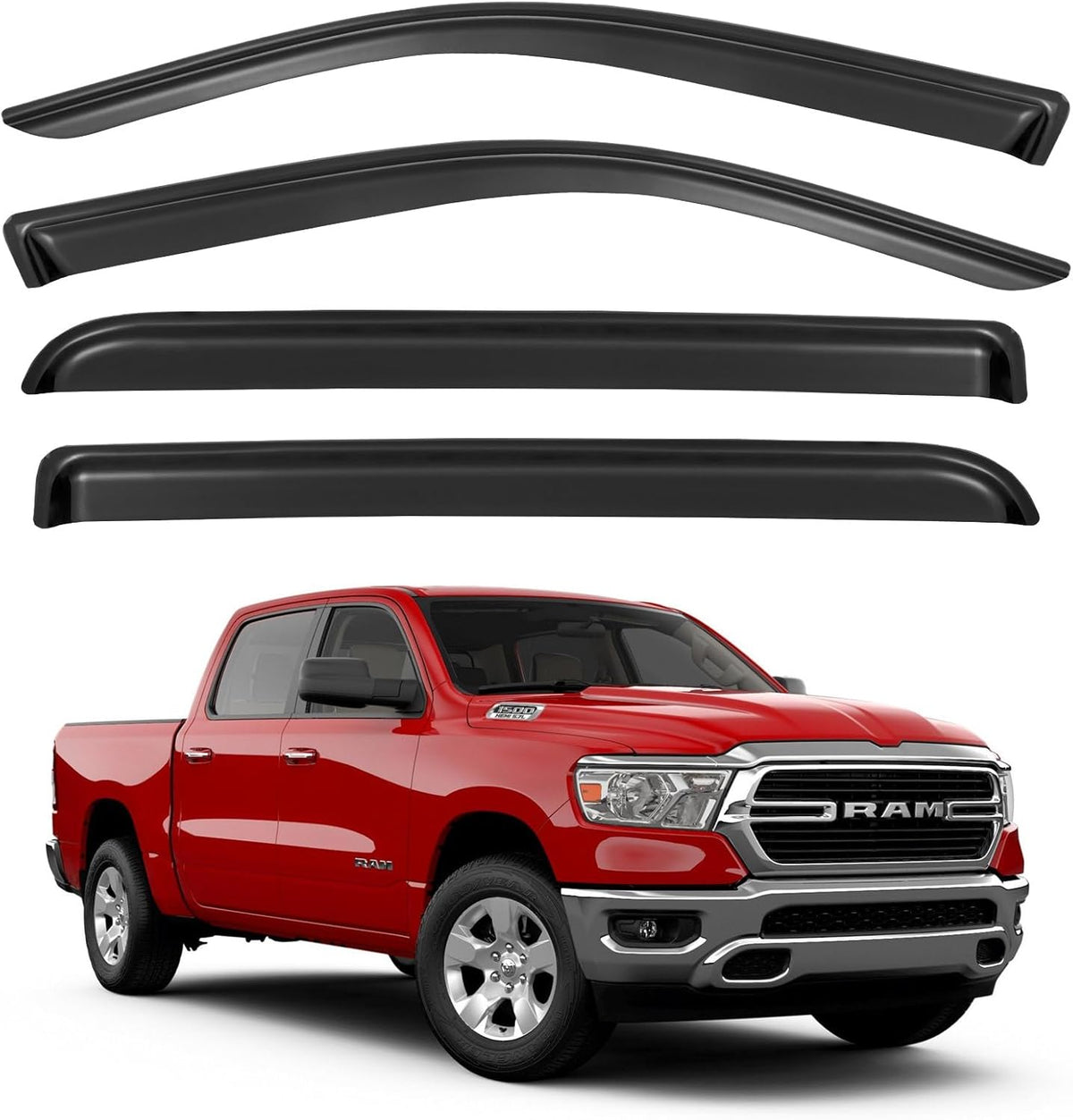 Window Visors Rain Guards for 2019-2025 Dodge Ram 1500 Crew Cab (New Body Style), Out-Channel Window Vent Wind Deflectors Visors Shades for 19-25 Ram 1500 Full-Size Cab