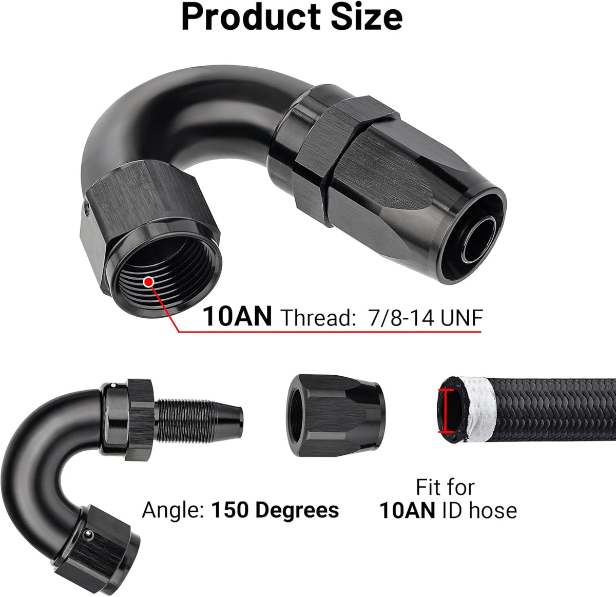 EVIL ENERGY 10AN 150 Degree One Piece Full Flow Hose End Fitting Swivel For CPE Braided Hose