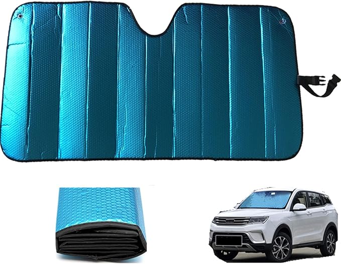 Car Sun Shade, Sun Protector,Foldable Front Window Shade-Thicken 5-Layer Bubble for Auto Windshield UV Protection and Heat Reflector 58"x 27.5" (Blue)