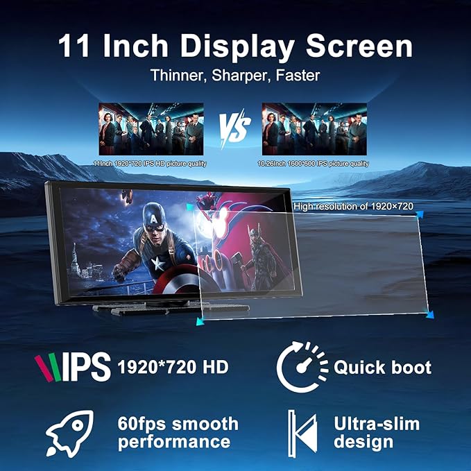 Upgraded 11" CarPlay Screen for Car, Built-in Net-Flix/YouTube/TikTok and Other Apps (No Mirroring Needed), Wireless Car Stereo for Apple Carplay & Android Auto with HD Backup Camera,OTA Updates