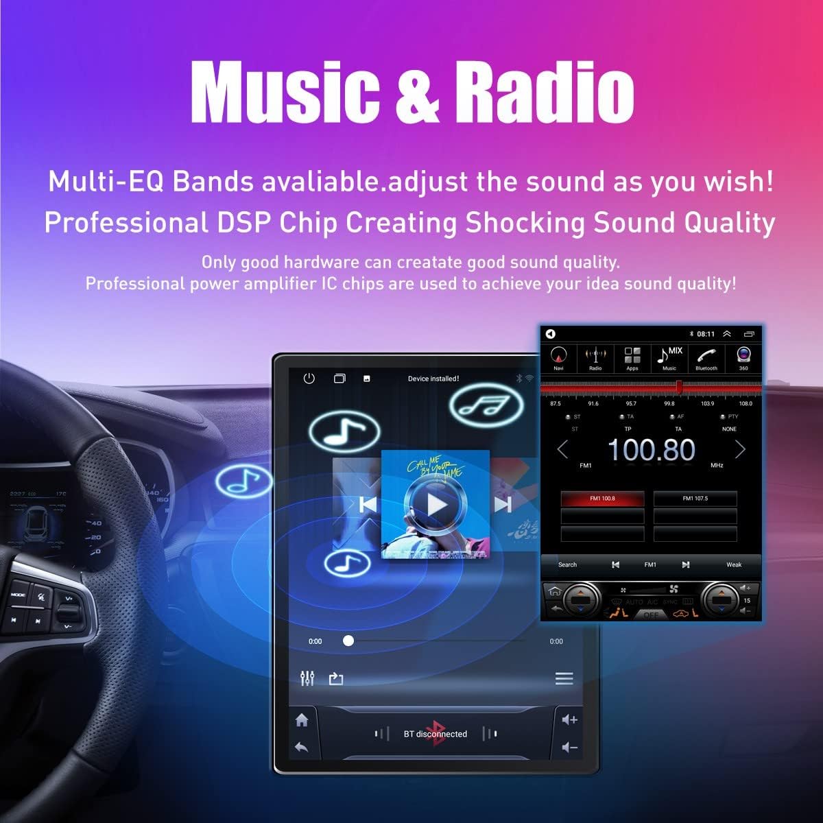 Kunfine Tesla Style Car CarPlay Android Auto Navigation Stereo GPS Radio Reverse Camera 9.7" IPS Touchscreen Headunit Tablet Media Player For Peugeot 301 2013-2022 if Applicable Octa Core 4G+64G Basic