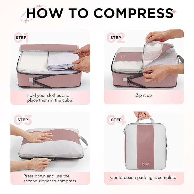 10 Set Compression Packing Cubes for Travel Essentials,Compressible Expandable Packing Cubes for Suitcase,OlarHike Luggage Organizer Bags for Travel,Handy Helper for Organizing Clothes(Light Coral)