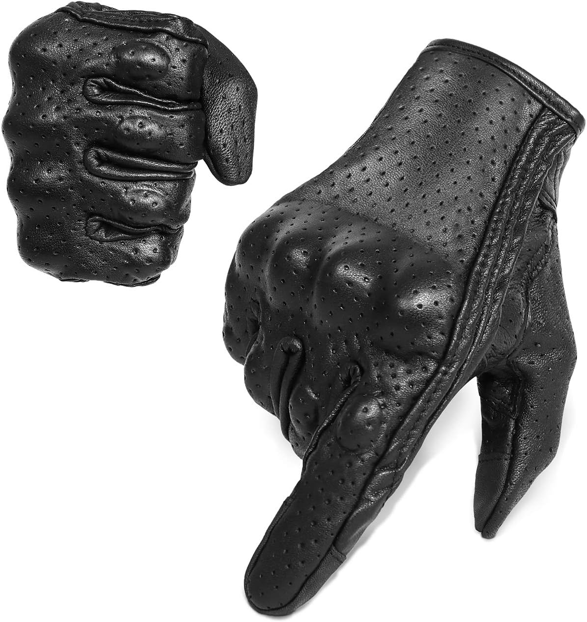 Superbike Full Finger Goat Skin Leather Touch Screen Motorcycle Gloves Men/Women S,M,L,XL,XXL (Perforated, L)