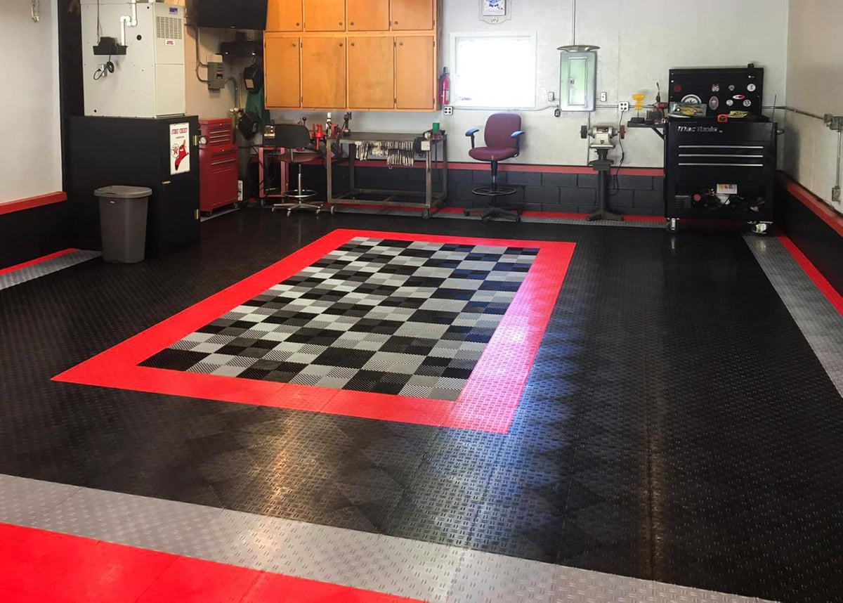 Big Floors GarageTrac Diamond, Interlocking Non-Slip Garage Flooring Tile, Durable, Modular, Heavy-Duty Copolymer, Easy Install (Red, 24 Pack of 12 x 12" Tiles)