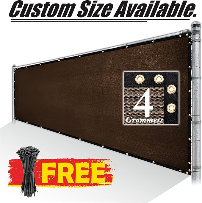 Royal Shade Custom Size 6' x 184' Brown Fence Privacy Screen Windscreen Cover Netting Mesh Fabric Cloth - Cable Zip Ties Included (We Make Custom Size)