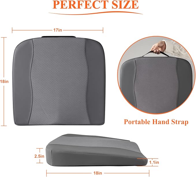 Car Seat Cushion, Comfort Memory Foam Car Cushions for Driving - Sciatica & Lower Back Pain Relief, Driver Seat Pillow for Auto, Office Chair, Wheelchair - Dark Grey