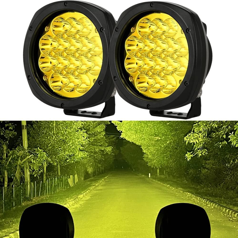 BIGLION.X 5 Inch Pair 160W Amber Round LED Offroad Lights 18800LM Amber Yellow OffRoad Lights Super Bright Amber Driving lights Fog Lights Waterproof IP68 Light Bar for Trucks Pickup 4x4 SUV ATV UTV