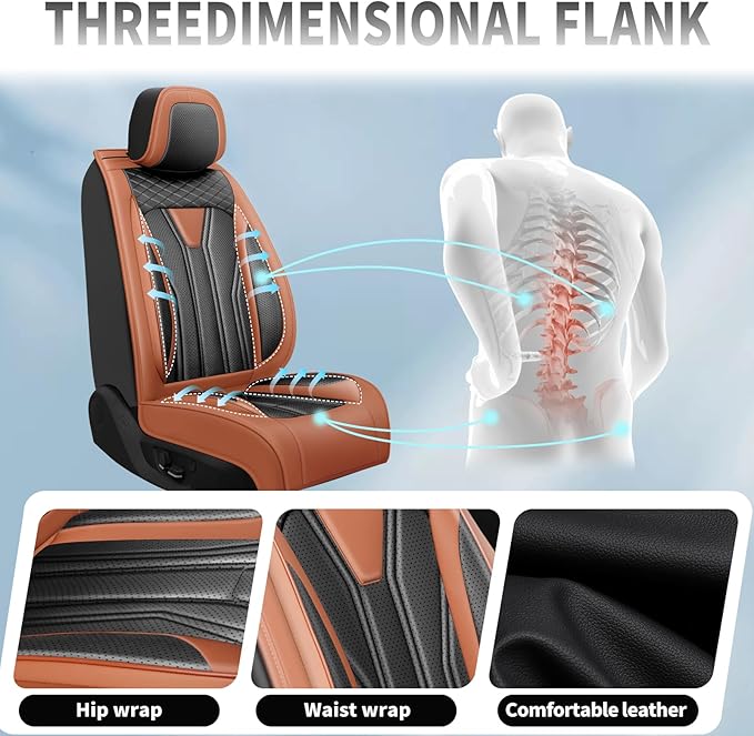 Fit Sonata Car Seat Covers Premium Leather for Hyundai Sonata 2007-2025 2026. Waterproof， Breathable, Scratch-Resistant & All-Weather Seat Cushion Protector（Full Set,Brown&Black