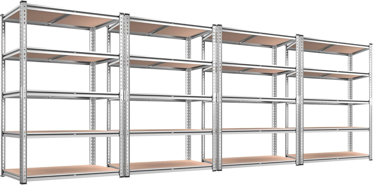 REIBII 2020LBS Garage Shelving Heavy Duty Metal Shelving 5 Tier Storage Shelves, Garage Shelves for Warehouse Basement, Easy Assembly, 72" H x 35.55" W x 16" D, Galvanized, 4 Pack