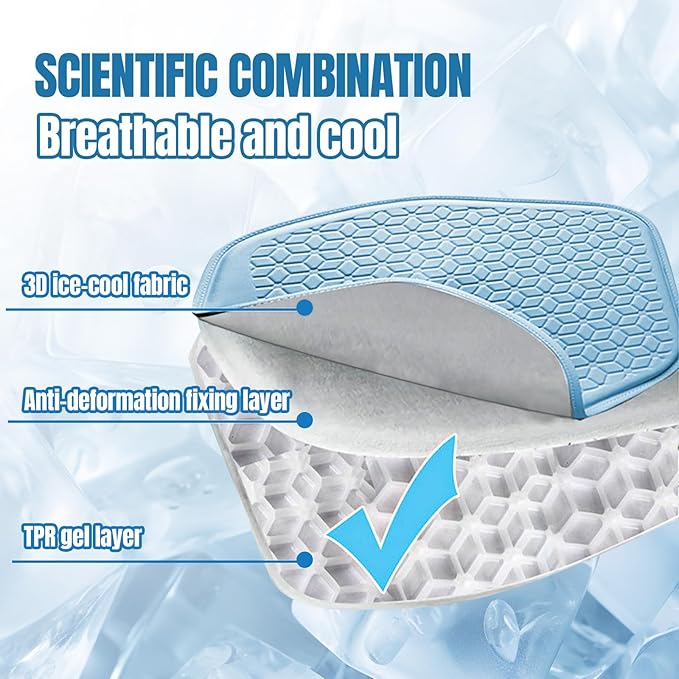 wuyaoyao Thin Gel Car Seat Cushion, Breathable Cooling Seat Cushions for Cars, Non-Slip & Comfortable Automotive Front Seats Cushion Pad for Driver, Chair Protector for Vehicle, Home, Office (Blue)