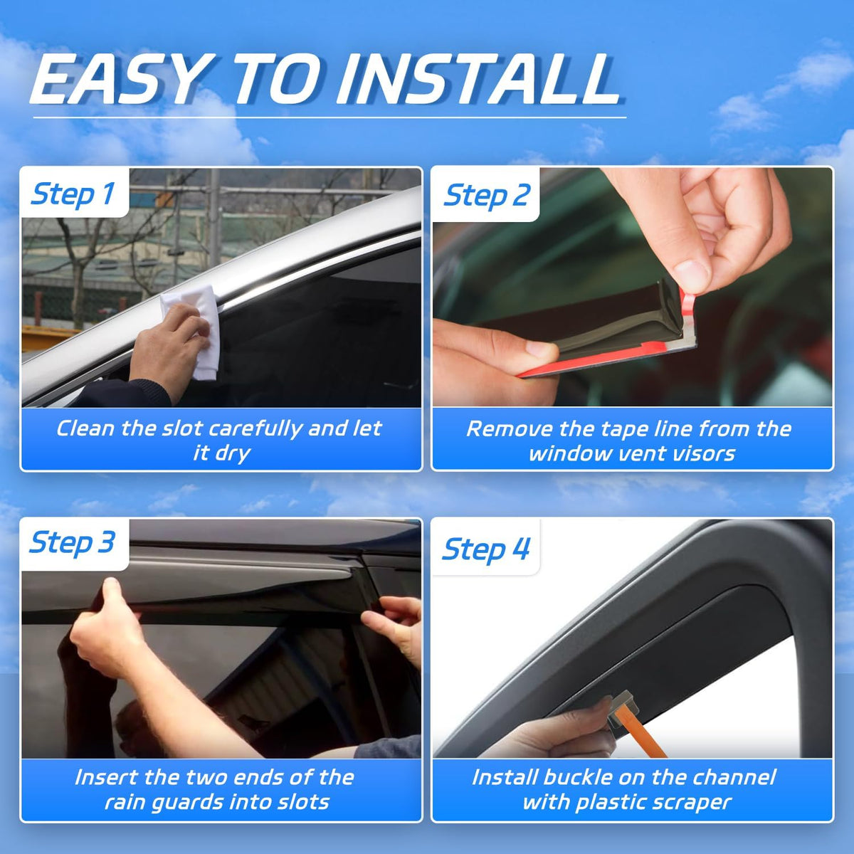 in-Channel Rain Guards for Toyota Camry 2018 2019 2020 2021 2022 2023 2024, Extra Durable Side Window Visors Deflectors, Smoke Tinted Vent Visors Shade Shield for Car Window