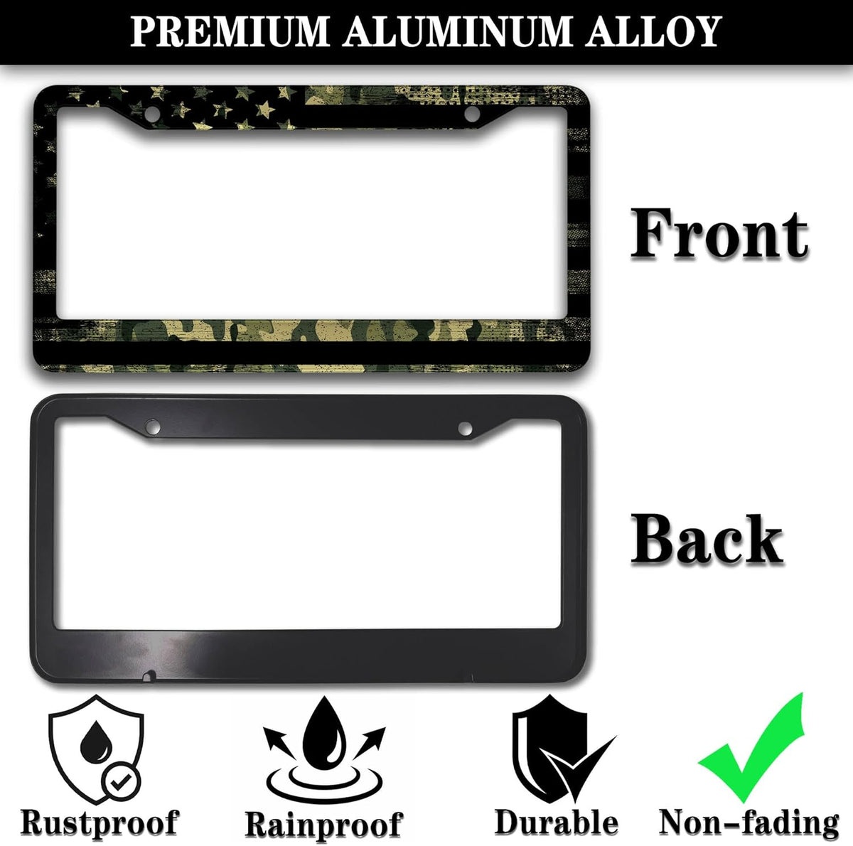 License Plate Frame Multicolor License Plate Holder USA Flag Black Camo Universal Aluminum Car Accessory 2 Pack with Screw Covers Set