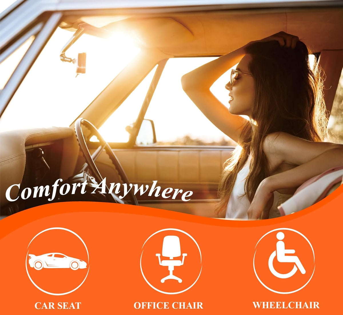 kingphenix Premium Car Seat Cushion, Memory Foam Driver Seat Cushion to Improve Driving View- Coccyx & Lower Back Pain Relief - Seat Cushion for Car, Truck, Office Chair (Classic Black)
