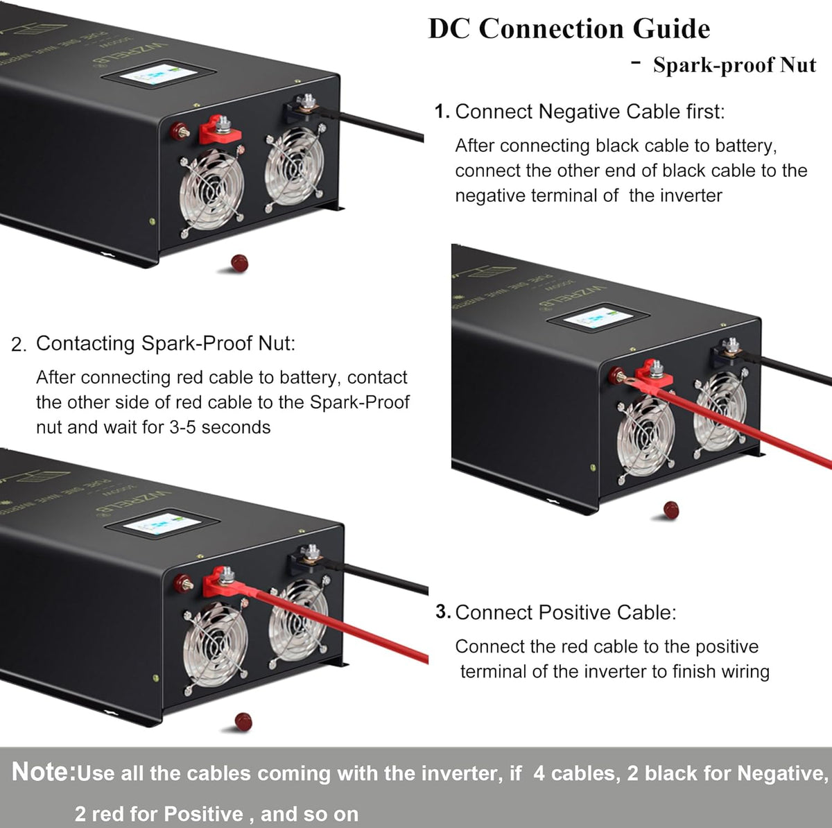 WZRELB 6000W Split Phase Pure Sine Wave Inverter, 24V DC to 120V/240V AC, 4 AC Outlets, Hardwire Terminal, High Efficiency up to 91.6%