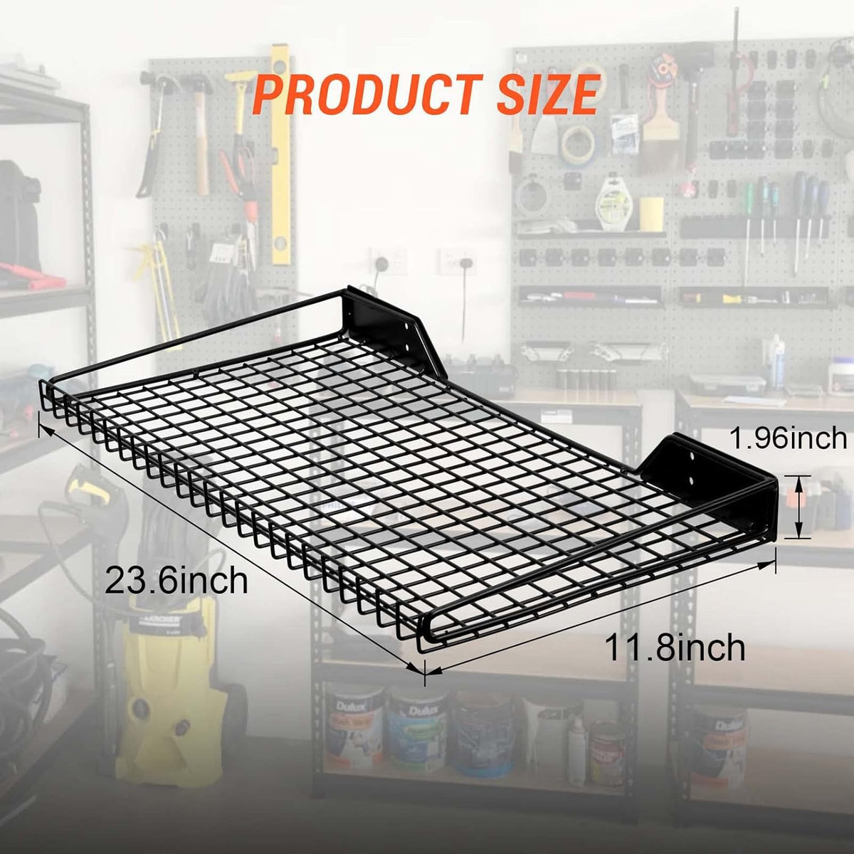 Wallmaster Garage Wall Shelf 2 Pack 23.6"x11.8" Wall Mount Heavy Duty Metal Shelves Mesh Storage Rack for Garage, Office, Basement and Kithcen, max Load 65 lbs (Black)