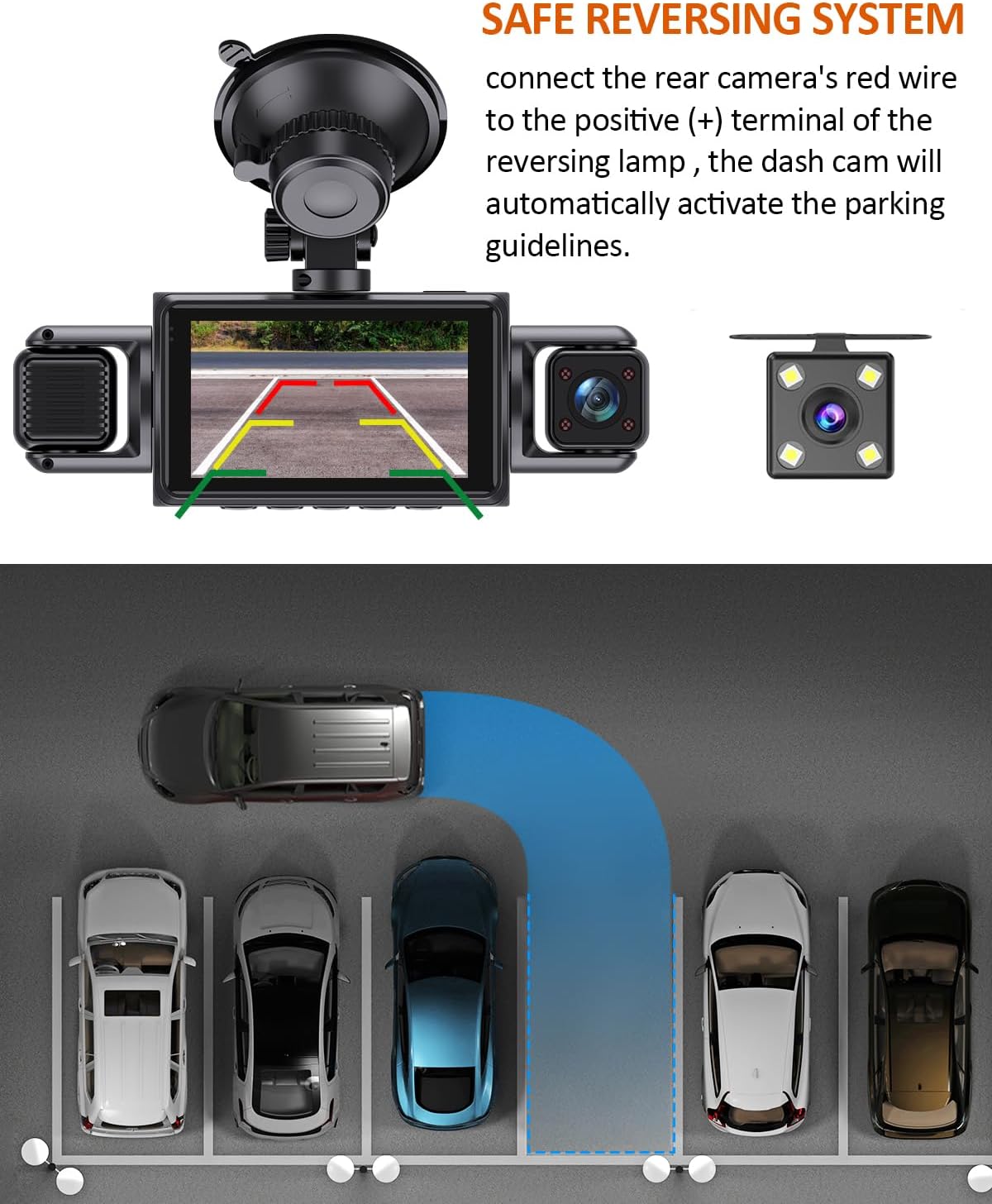4 Channel WiFi Dash Cam with 32GB Card, 4 * 1080P Dash Camera for Cars Front and Rear Left Right,3”IPS Screen Dashcam with 360° Surveillance APP Control, 24H/7 Parking Mode,Night Vision G-Sensor