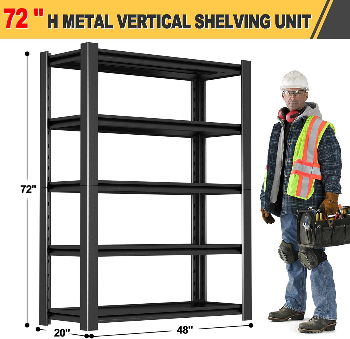 72" H x 48" W x 20" D 5-Tier Heavy Duty Garage Shelving Unit, 3000 LBS Capacity Metal Storage Rack,Adjustable Steel Shelves for Garage, Warehouse, Basement, Pantry, Workshop.1 Pack