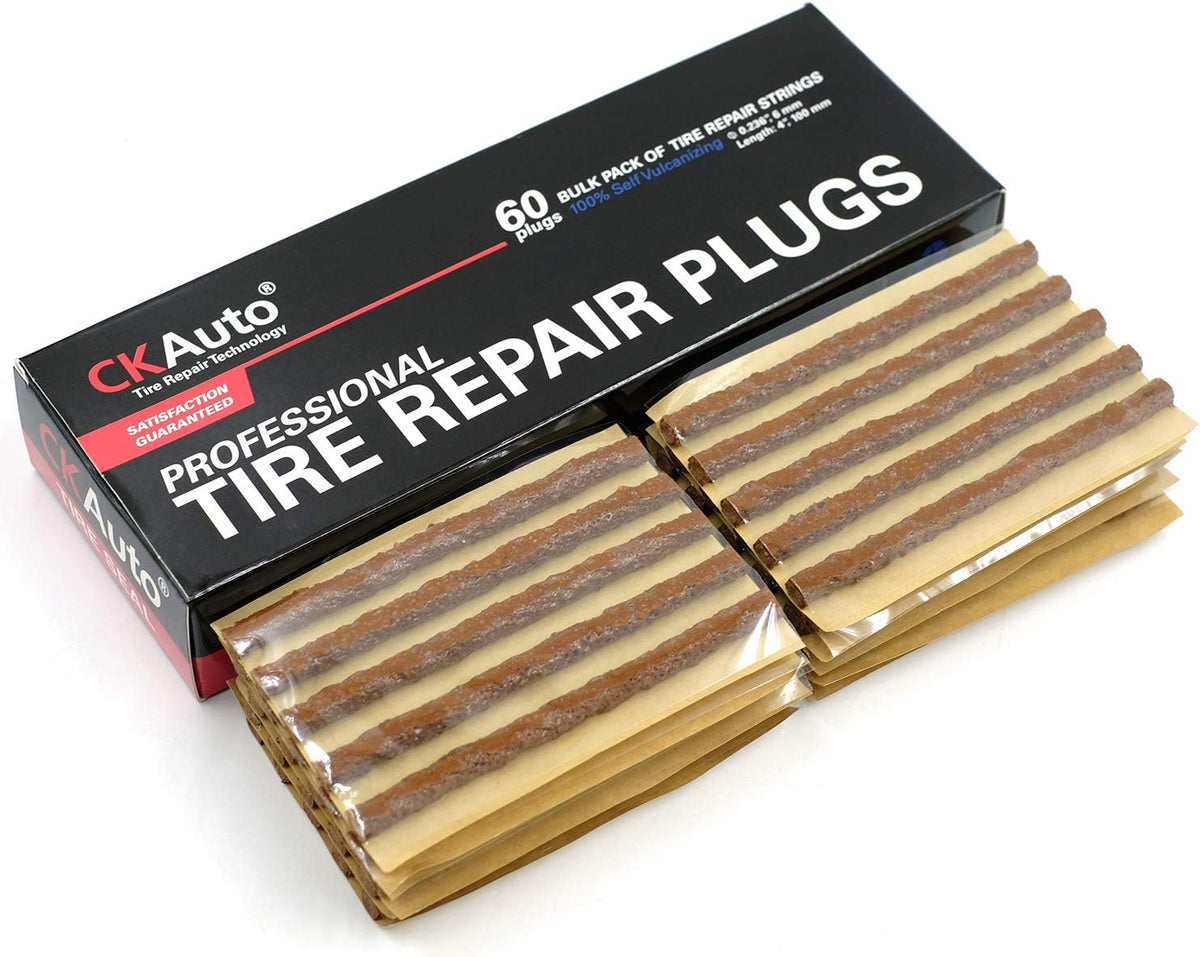 CKAuto 60pcs 4" Brown Tire Repair Strings, Automotive Tool Tire Repair Plugs for Tubeless Off-Road Tires Car, Bike, ATV, UTV, Wheelbarrow, Mower