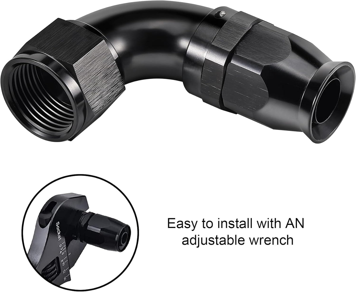 EVIL ENERGY 10AN 90 Degree PTFE One Piece Full Flow End Hose Fitting Aluminum Black