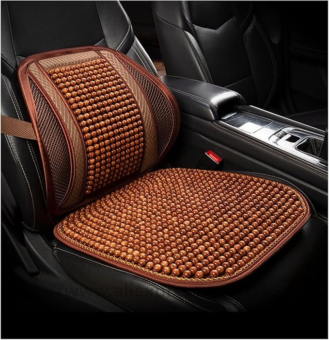 Car Seat Chair Back Cushion for Toyota RAV4 Prime 2025, Wooden Beads Ventilate Mesh Lumbar Brace Strong Durable Relieve Fatigue Summer Interior Accessories,C-Backrest