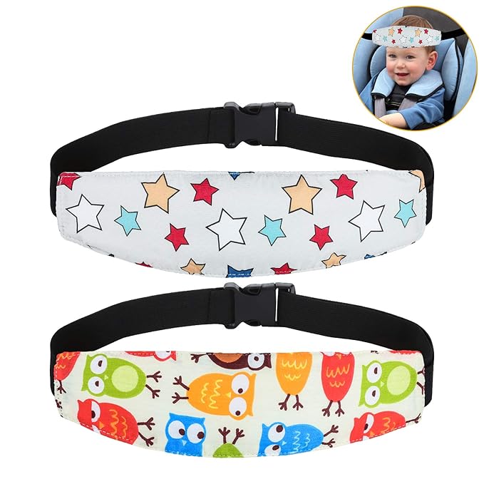 Baby Carseat Head Support,Car seat Straps Pillow Support Ban,Stroller Neck Relief Strap Headrest,Slumber Sling Sleep Positioner for Toddler Infants Child Children Kids(White Stars + Birds)