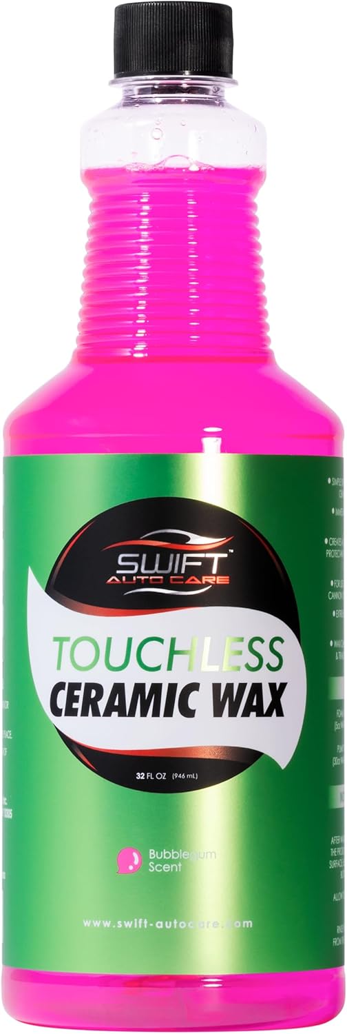 Swift Touchless Ceramic Foamable Wax (32 Oz) – Spray On/Rinse Off For High-Gloss, Hydrophobic Protective Layer | For Foam Cannon & Foam Pump Sprayer After Car Wash | Wax Cars, Trucks, RV’s & More!