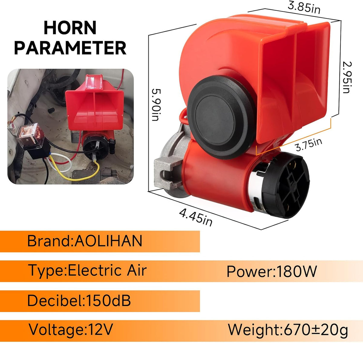 Train Horns kit for trucks,Air Horn for Motorcycle,Train Sound Car Horn Kit 12V Super Loud Electric Bull Horn(red horn with wire, 12v)