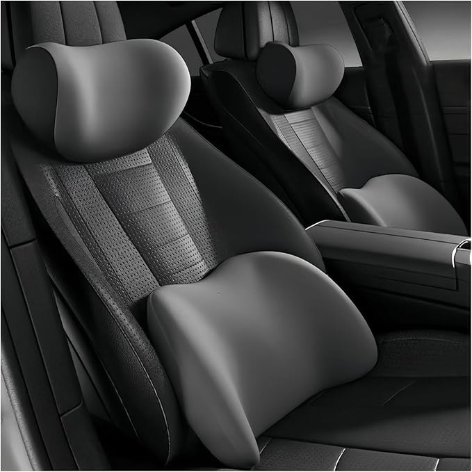 Car Lumbar Support Pillow and Car Neck Pillow Kit for Peugeot 2008 / E-2008 2013-2021 2022 2023 2024 2025 2026, Car Seat Neck Back Rest Pillows, Ergonomic Car Seat Headrest & Lumbar Cushion