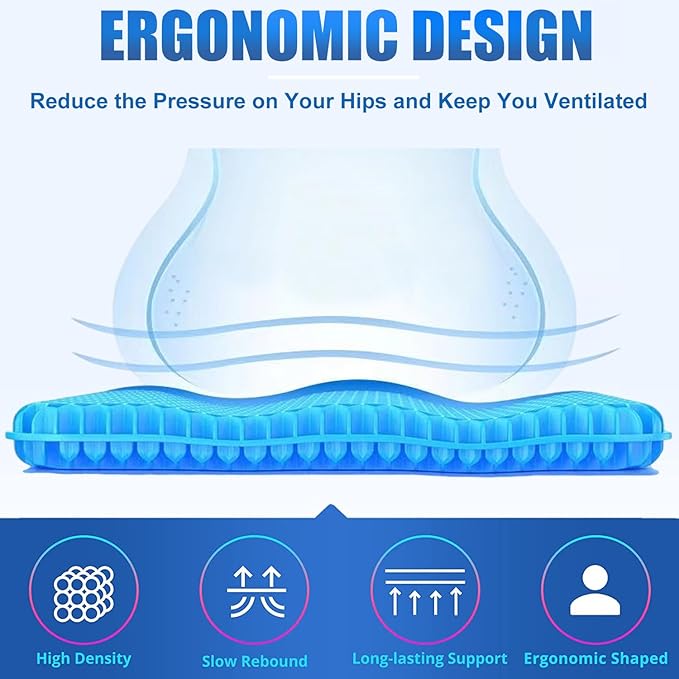 Gel Seat Cushion for Long Sitting Pressure Relief(Super Large&Thick) -Wheelchair Cushion for Pressure Sores - Coccyx,Sciatica & Tailbone Pain Relief Cushion- Non-Slip Butt Pillow for Office, Home, Car