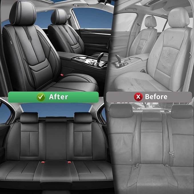Fit Prius Car Seat Covers for Toyota Prius 2001-2024 2025 2026 -Upgraded Premium Waterproof & Breathable Leather, Airbag Compatible, All-Weather Seat Cushion Protector,2 Front/Black