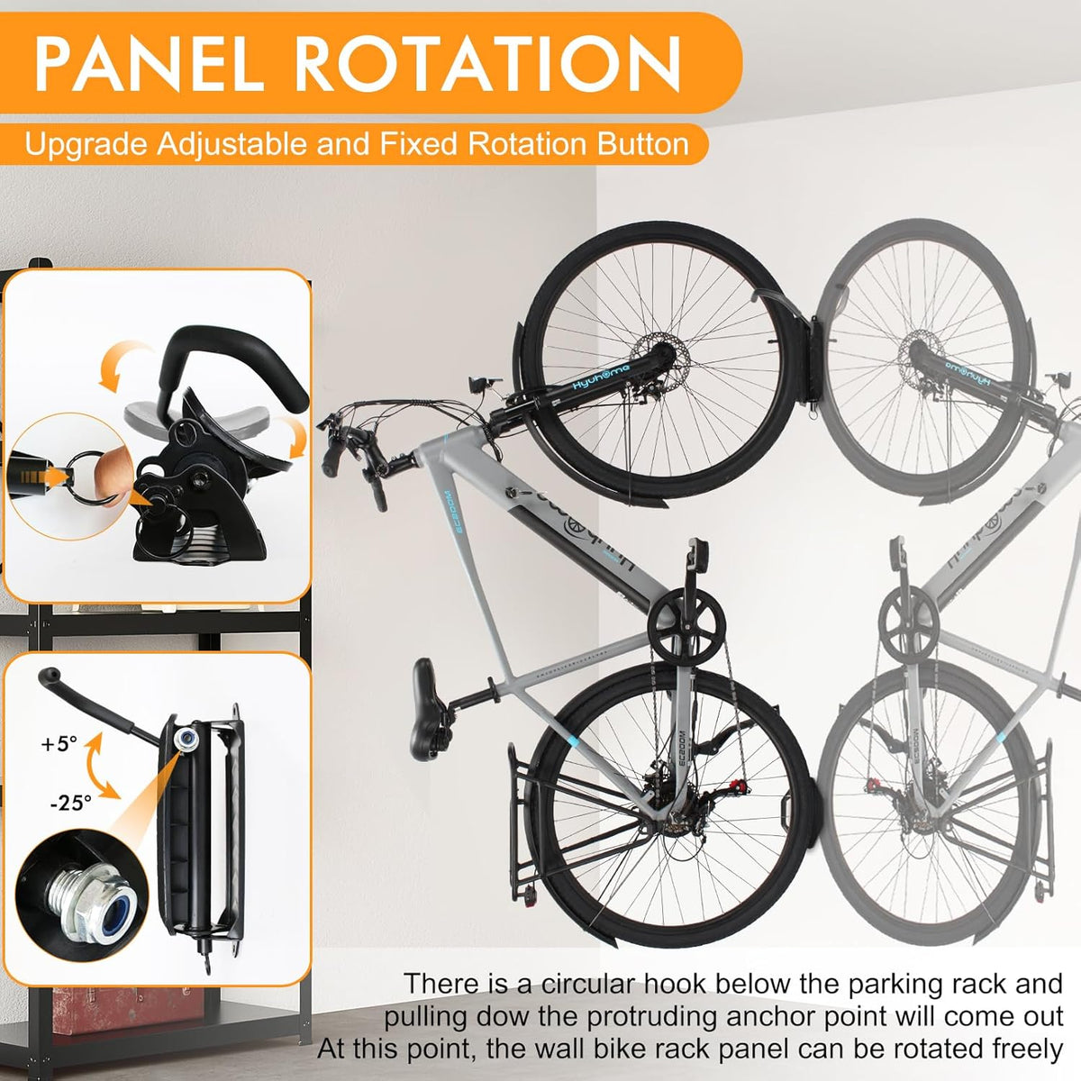 MILADO Wall Bike Rack, Swivel Bike Wall Mount for Garage, 150° Space Saving Vertical Bike Hangers for Storage, Hanging Bike Rack Holds Up to 66lbs, Easy to Install, 4 Pack, Black