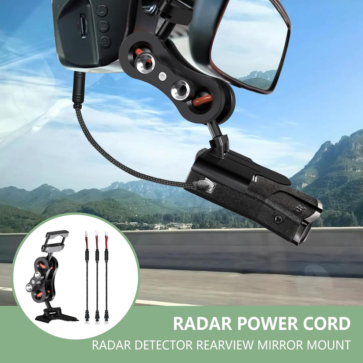 Radar Detector Rearview Mirror Mounting Bracket,13.8" Radar Detector Hard Wire Power Cord Mirror Wire Plug,with Braided Set of 3 (for Valentine One V1 Gen1 Radar)