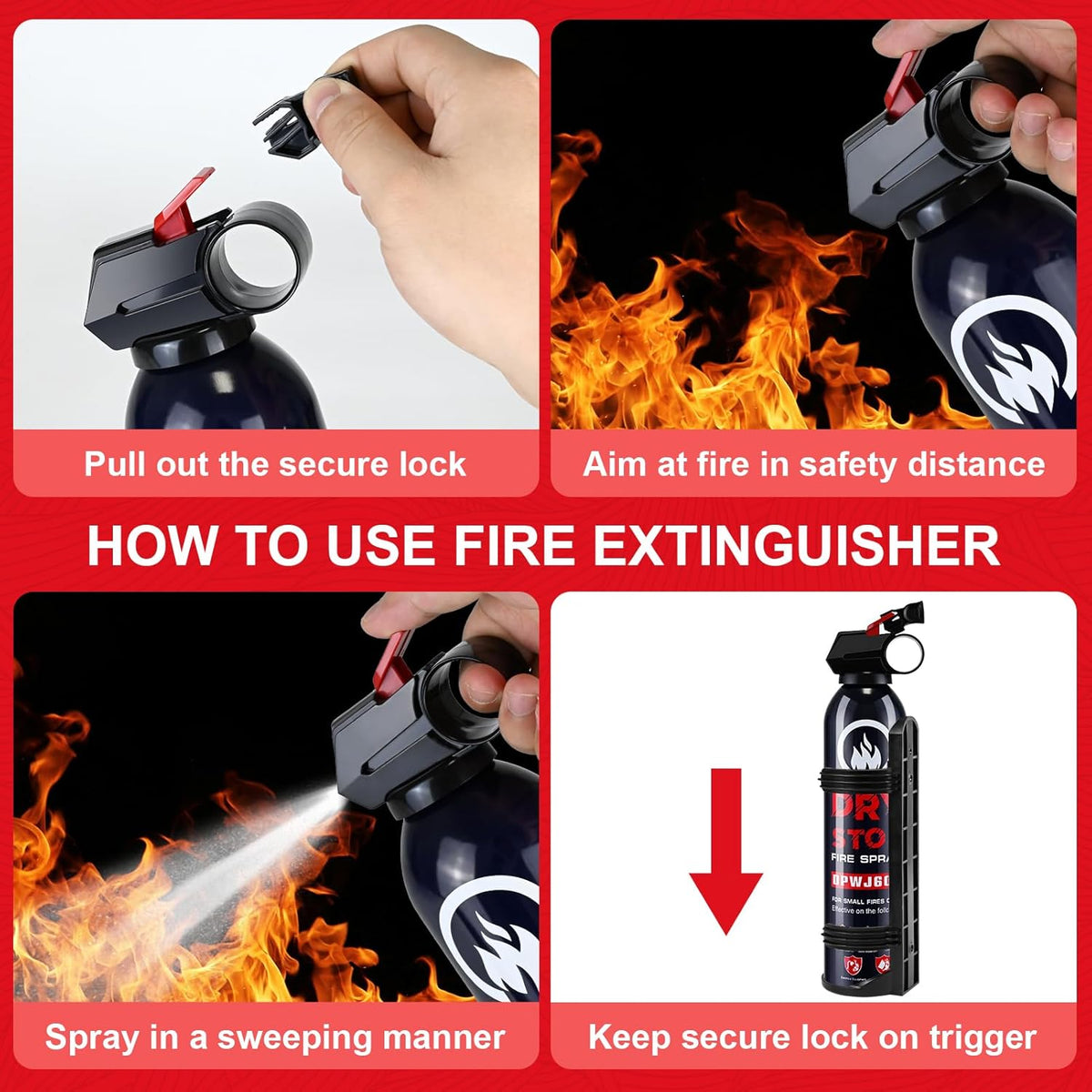 6 Pack Dry Powder Fire Extinguisher - Portable Dry Chemical Fire Extinguisher for Home, Car, Garage, Kitchen - Works on Electrical, Grease and More