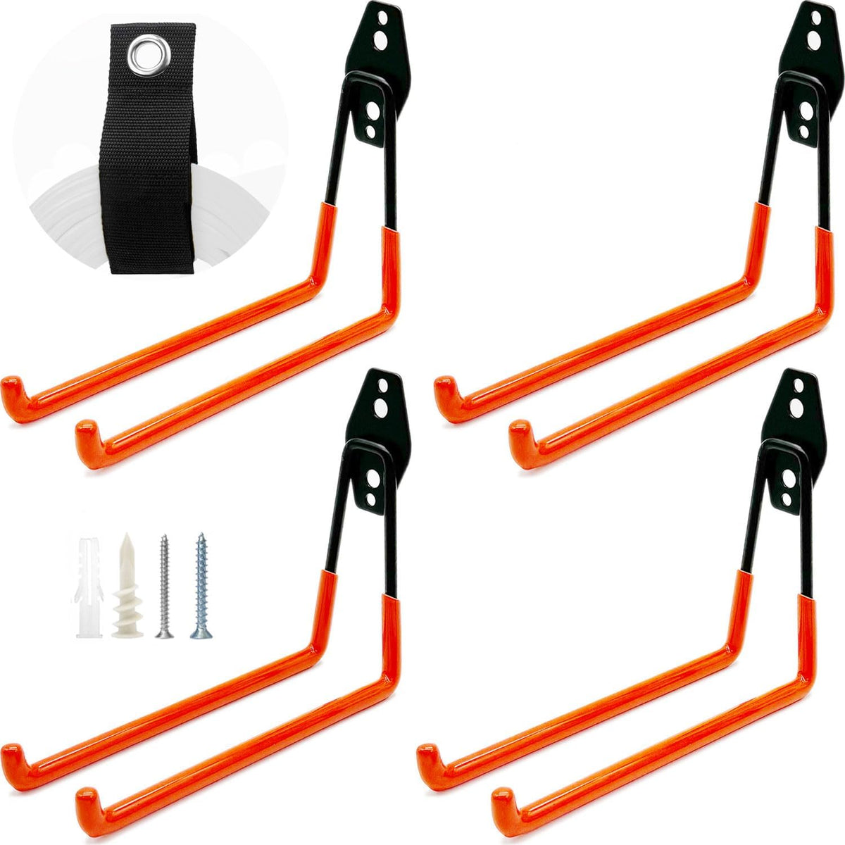 Heavy-Duty Garage Hooks -2 Pack Type large J - Anti-Slip Coated Wall-Mounted Hooks Wall Mount Storage Organizer for Hanging Power and Garden Tools, Ladders, Hose, Bikes, Ropes, Bulk Items, and More