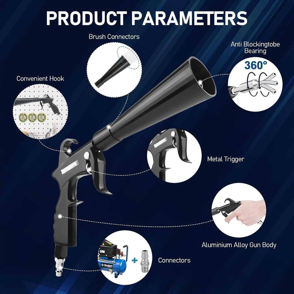 Tornado Car Cleaning Air Blow Gun – High Pressure Interior Detailing Tool with 360° Swivel Nozzle, Pneumatic Dust Blower for Auto Carpet Seats Dashboard Console Cleaning.