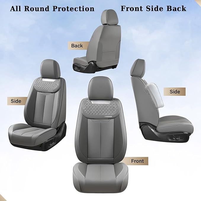 Coverado Car Seat Covers Front Seats, Luxury Nappa Leather Waterproof Seat Covers for Cars, Universal Front Seat Covers, Driver Seat Protector Automotive Interior Accessories Fit for Most Cars,(Gray)