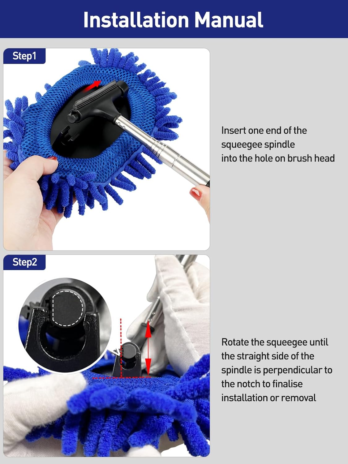 3 in 1 Car Windshield Cleaner Tool 40”Car Rearview Mirror Wiper Squeegee Wash Brush Extra Large Washable Microfiber Pad Extendable Handle Auto Window Glass Cleaning Kit Interior Exterior Dusting