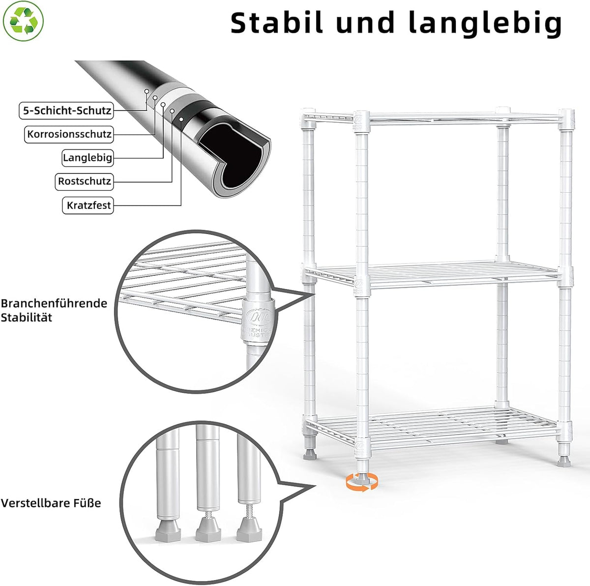 450 lbs Wire Storage Shelving 3-Tier Utility Shelving Unit Steel Organizer Wire Rack for Home,Kitchen,Office,White (11.8" D x 17.7" W x 26.4" H)