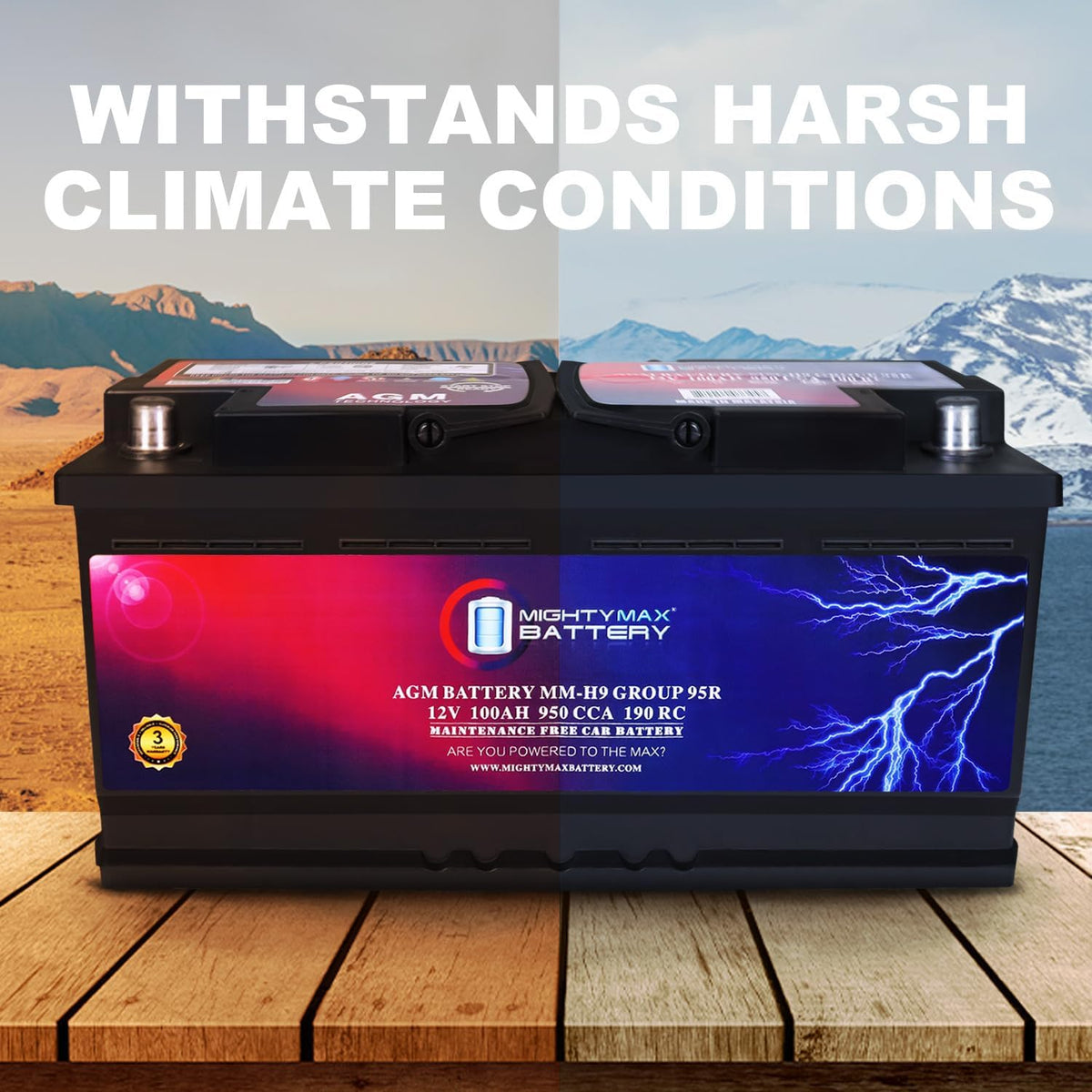 Mighty Max Battery MM-H9 Start and Stop Car BCI Group 95R 12V 100AH, 190RC, 950CCA Rechargeable AGM Car Battery