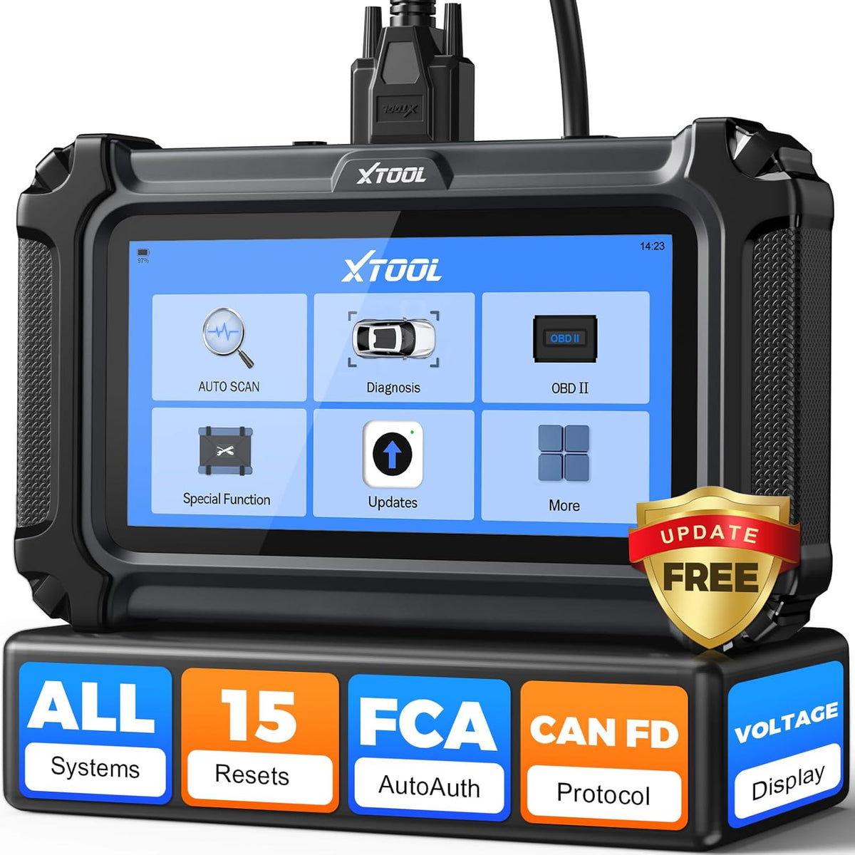 XTOOL D6 OBD2 Scanner, 2025 Full System Diagnostic Scanner for Car with 15 Resets, Oil Reset, ABS Bleed, Throttle Relearn, Crank Sensor Relearn, EPB, Free Update Scan Tool, Upgraded of D5S, FCA&CAN FD
