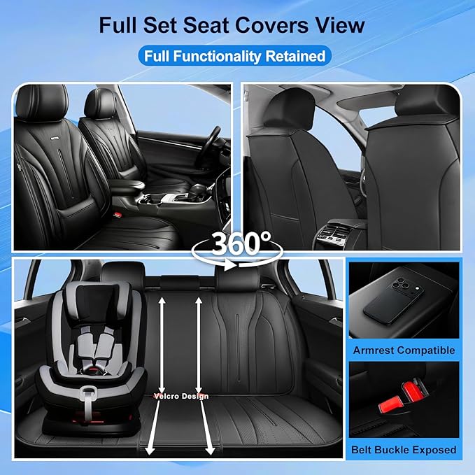 Fit CX-3 Car Seat Covers for Select Mazda CX3 2016-2024, Premium Full Coverage Leather, Airbag Compatible & Scratch-Resistant, Waterproof All Weather Seat Protector, Full Set, Black