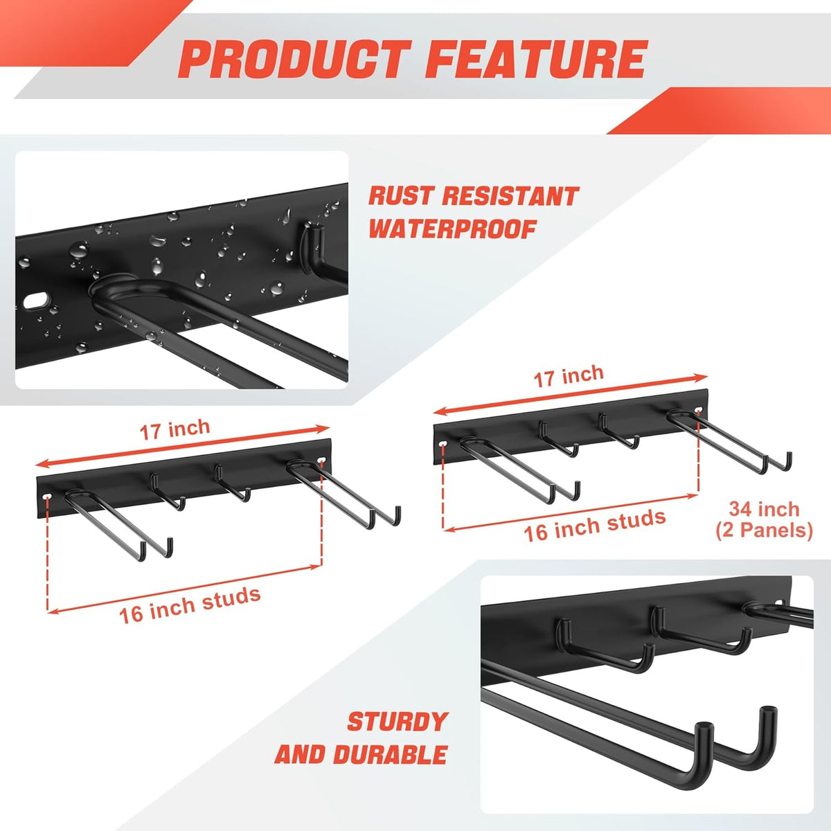 WALMANN Garage Ski Rack, Indoor Ski Hangers for Garage Ski Storage Wall Mounted Ski Holder Holds Up to 8 Pairs of Skis