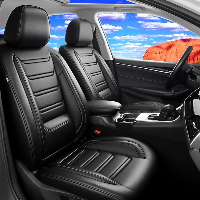 Fit Mazda 3 Car Seat Covers for Select Mazda 3 2010-2019 - Full Coverage Leather, Airbag Compatible, Waterproof & All Weather Seat Cushion Protector, Full Set, Black
